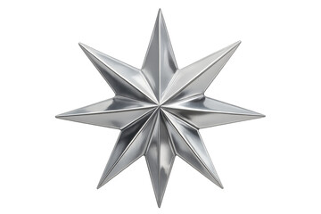 Fototapeta premium Metallic eight-pointed star gleaming on a transparent background, perfect for festive decorations or symbolic representations