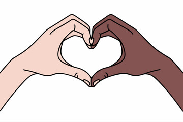 Silhouette and Line Art of Heart-Shaped Hand Gestures for Love, Wellness, Family, and Charity Concepts