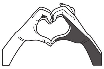 Obraz premium Silhouette and Line Art of Heart-Shaped Hand Gestures for Love, Wellness, Family, and Charity Concepts