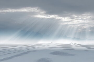 Snowy Mountain Range Panorama Under Misty Gray Skies