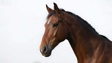 Obraz premium Profile of a Dark Brown Horse Against a White Background