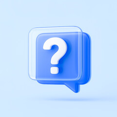 3D Question Mark Inside Blue Chat Bubble – Help, Support, or FAQ Icon in Modern Minimal Style
