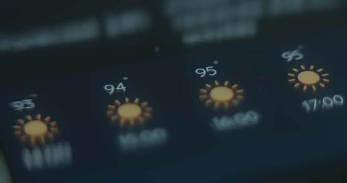 Hourly forecast on weather app shows hot temperature