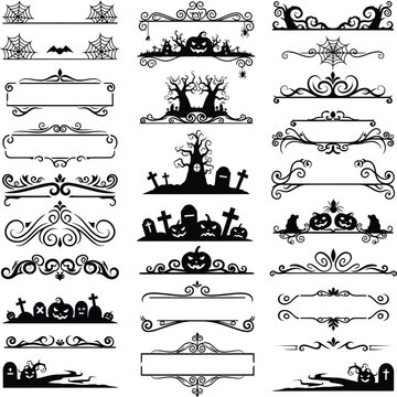 Halloween border vectors decorative spooky design elements silhouette clip art collection vector illustration