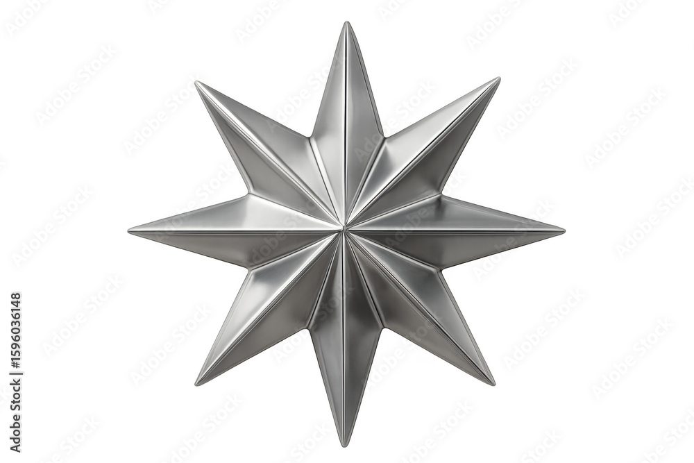 Aufkleber Three-dimensional rendering of a brushed metal eleven-pointed star on a transparent background