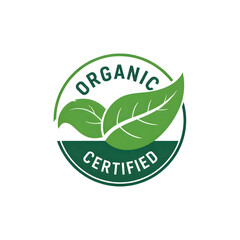 Green organic certified label with leaves, promoting natural and sustainable products