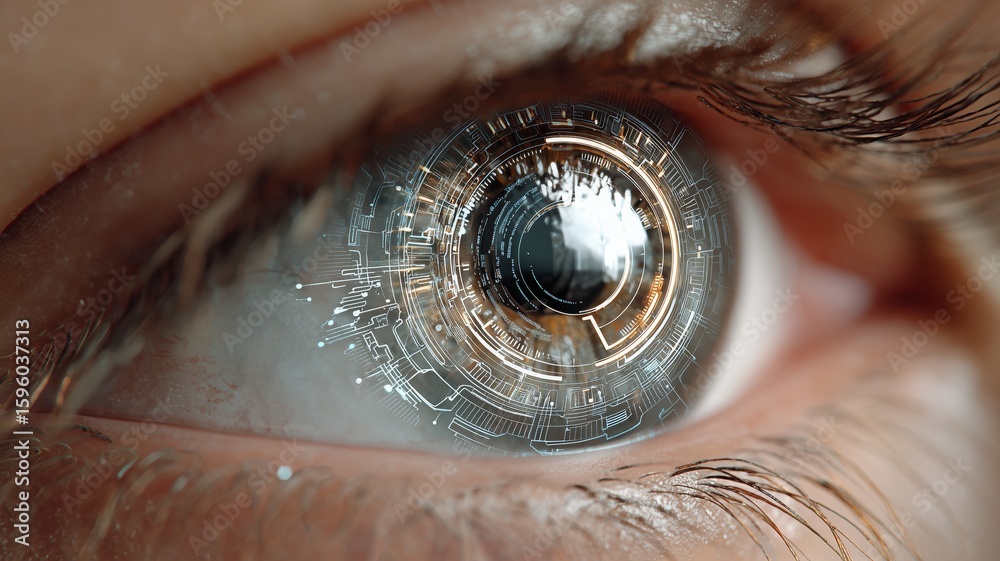 Poster biometric technology integration with eye scanning and fingerprint recognition in modern security sy