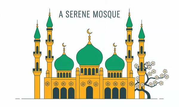 Islamic architecture mosque illustration religious building green domes gold minarets blos