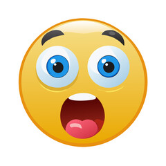 Fototapeta premium Shocked Yellow Emoticon with Wide Blue Eyes and Open Mouth - A Surprised and Astounded Expression of Disbelief or Amazement