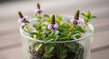 Delicate Purple Flowers in a Clear Glass Vase Capturing the Beauty of Nature's Details with Small Blooms