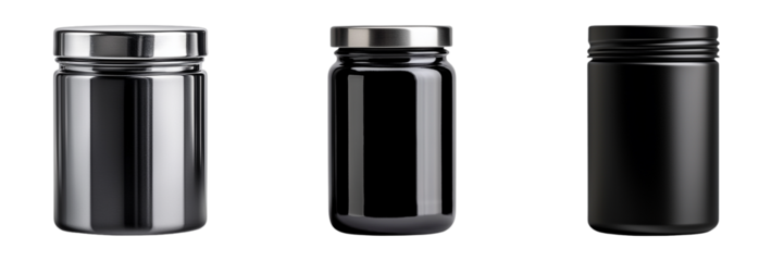 Sleek stainless steel and matte black thermos bottles