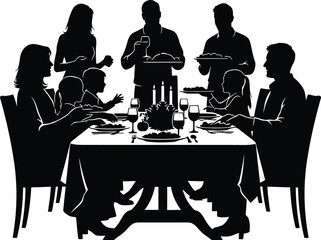 Family dinner silhouette vector illustration for thanksgiving christmas and holiday celebration