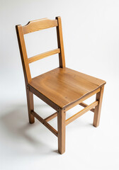 Minimalist Wooden Chair with Backrest in Scandinavian Style Isolated on White Background