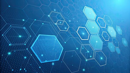 Fototapeta premium Abstract digital network of glowing hexagons with blue light