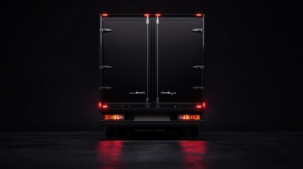 Rear view of a generic black truck in a studio setting with dramatic lighting