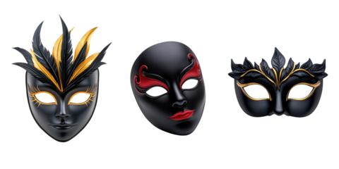 Colorful decorative masks with feathers and intricate designs for celebrations and events