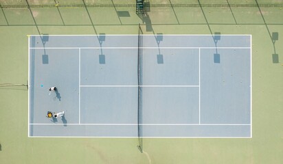 Aerial Tennis Court with Players