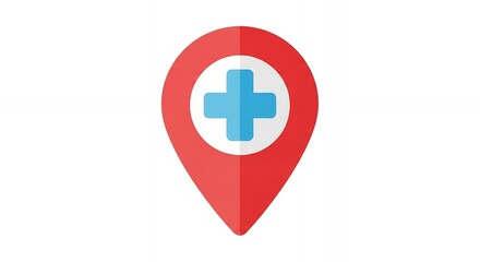 Obraz premium Medical Location Pointer Healthcare Map Icon GPS Navigation Symbol Red and Blue Cross Hospi
