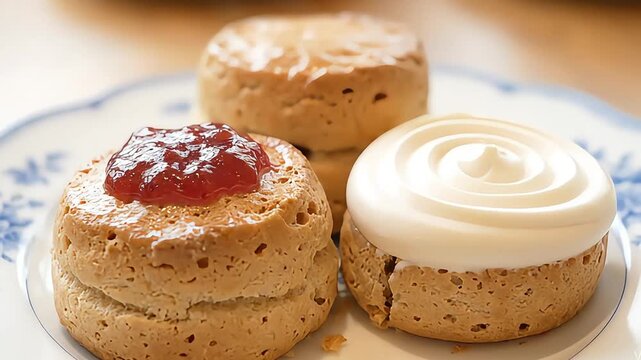 Preparing a Classic English Scone with Cream and Jam