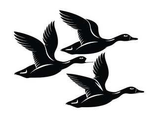 Flying Ducks Silhouette Trio Illustration