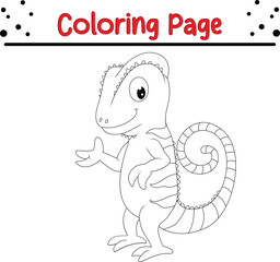 Cute Iguana Coloring Book Page Kids