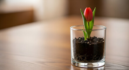 Single Red Tulip in a Glass A Minimalist Spring Floral Arrangement
