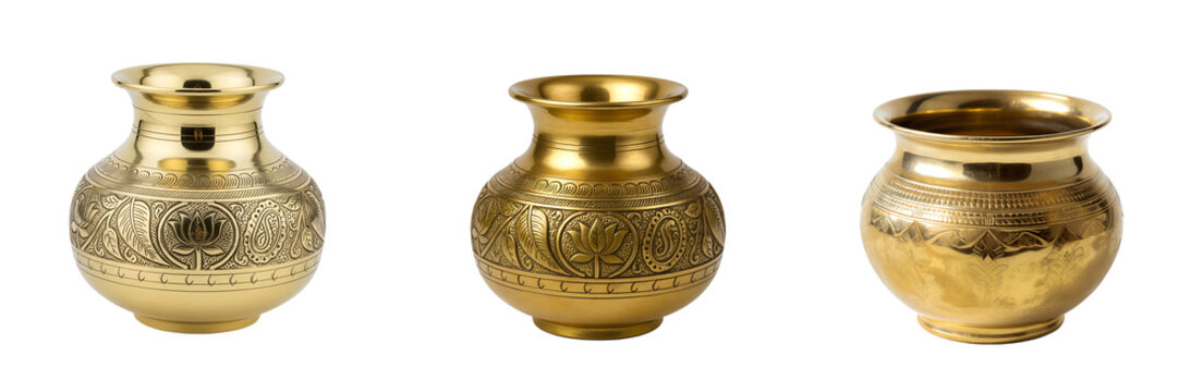 Traditional brass lota or kalash pot for Hindu rituals, puja, wedding ceremonies and Indian cultural decorations