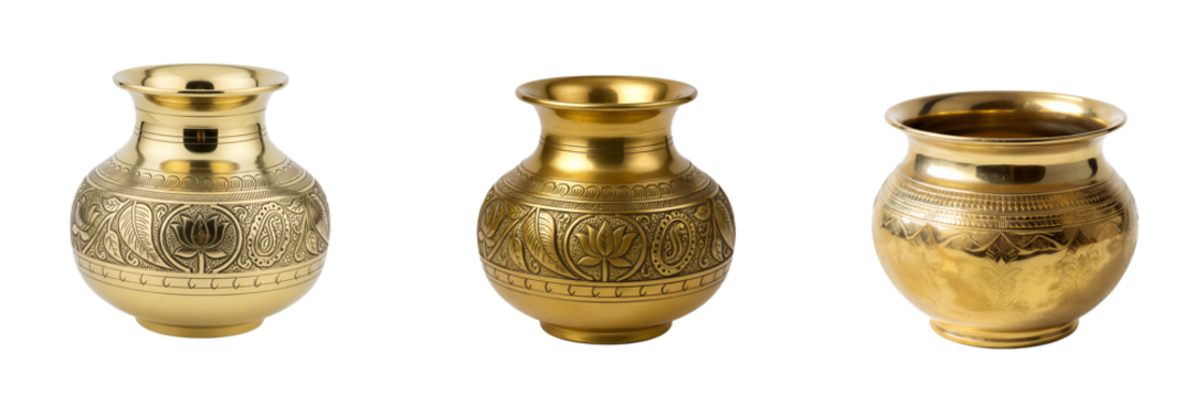 Traditional brass lota or kalash pot for Hindu rituals, puja, wedding ceremonies and Indian cultural decorations