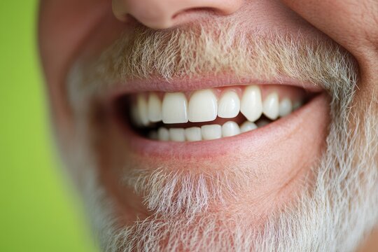 Close-up of a happy person's mouth with a smile.
