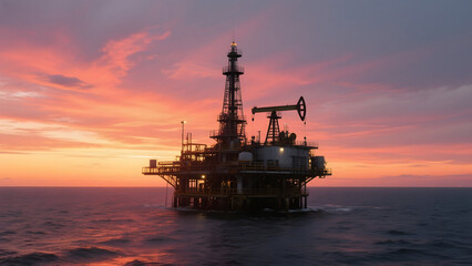 Offshore Oil Platform at Sunset