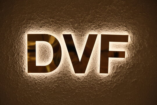 Shanghai,China-July 17th 2025: DVF brand logo close up