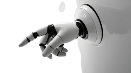 3D robotic hand with mechanical fingers and futuristic design isolated on white background