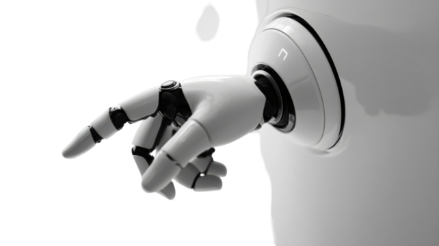 3D robotic hand with mechanical fingers and futuristic design isolated on white background