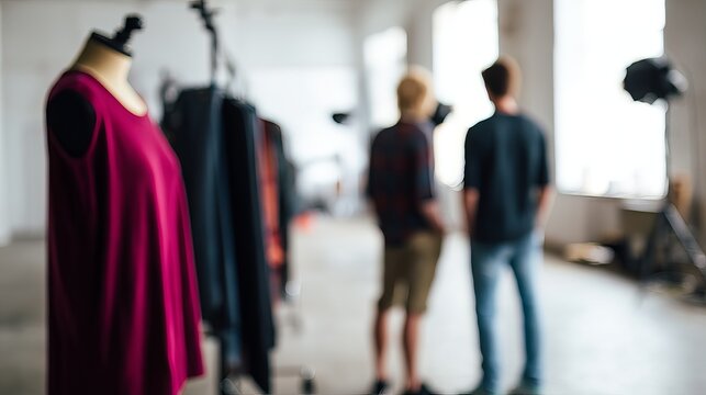 Fashion Studio with Mannequin and Two People in Background During Photo Session