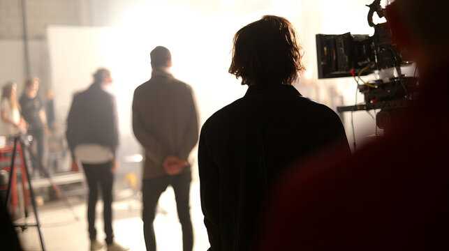 Creative Team Collaborating in Studio for Photo Shoot with Lights and Equipment