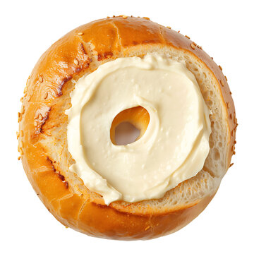 Bagel with Cream Cheese Spread, Top View