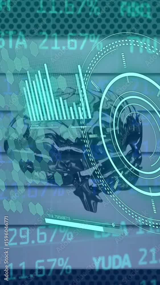 Poster animation of element diagrams, circular scanner and brain over processing data