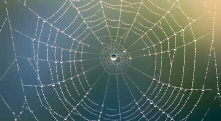 Obraz premium Delicate Web of Life Dew-Kissed Spiderweb Beauty and Artistic Macro Capture of Natural Spider Web Texture