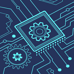 Obraz premium a blue circuit board with gears and lines