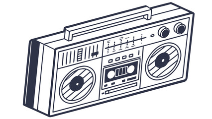 Obraz premium Illustrated Black and White Boombox with Cassette Player.
