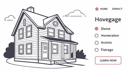 Fototapeta premium Line Art Illustration of a TwoStory Suburban House.