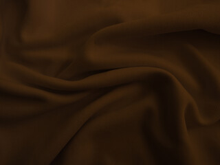 Dark brown wavy fabric background. Wrinkled cloth