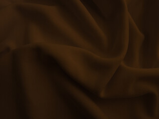Dark brown wavy fabric background. Wrinkled cloth