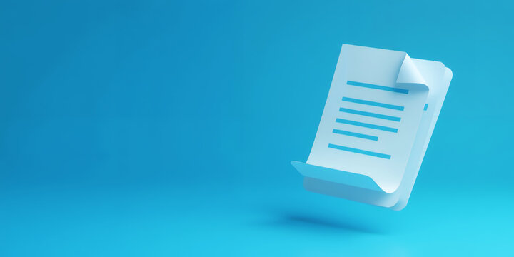 A stylized document with lines on a blue background in a minimalist design style on transparent background