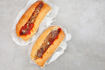 Traditional South African Boerewors roll flat lay on grey