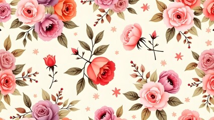 Elegant Watercolor Floral Seamless Pattern - Delicate Roses & Leaves Background