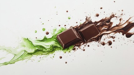 Dubai Chocolate Kunafa Pistachio on white background,Dubai Chocolate bar with green kadayif and pistachio spread,popular and viral chocolate 2024,space for text.