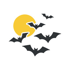 Silhouette Bats Flying Past Yellow Moon Illustration