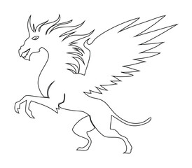 Rearing Winged Unicorn Dragon Silhouette