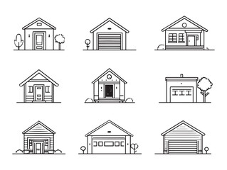 Elegant House with Garag Line Art